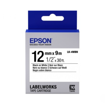 Лента Epson LK4WBN Std Blk/Wht 12/9, 12mm, 9m, C53S654021/ЖЕЛТАЯ НАКЛЕЙКА в Metoo.kz - Metoo (1)
