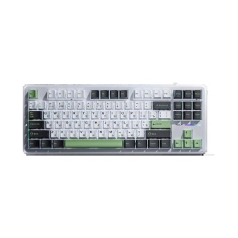 Клавиатура AULA F87, mechanical, Gray Wood V3 switch, 87 keys EN/<wbr>RU, 2.4/<wbr>BT/<wbr>cable, White-black-green - Metoo (1)