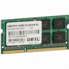 Оперативная память для ноутбука 4Gb DDR3 1333Mhz GEIL PC3 10660 GS34GB1333C9SSO-DIMM 1,5V oem