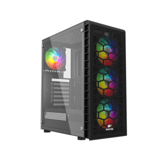 Корпус Wintek Energy JX188-11-M TG, ITX/<wbr>ATX, USB 1*3.0/<wbr>2*2.0, HD-Audio+Mic, 0,5mm, 4*ARGB fan (контроллер + пульт д/<wbr>у в комплекте), чёрный - Metoo (1)