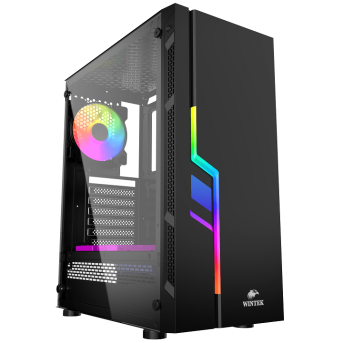 Корпус Wintek Light JX188-7-B TG, ATX/Micro ATX, USB 1*3.0/2*2.0, HD-Audio+Mic, 0,5 mm, 1*12cm fRGB, чёрный в Metoo.kz - Metoo (1)