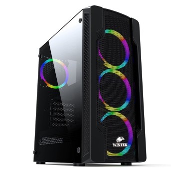 Корпус Wintek Star JX188-2 TG, ITX/<wbr>ATX, USB 1*3.0/<wbr>2*2.0, HD-Audio+Mic, 0,5mm, 4*ARGB fan (контроллер + пульт д/<wbr>у в комплекте), чёрный - Metoo (1)