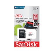 Карта памяти SANDISK Ultra Android microSDHC+SD Adapter 16Gb, Чтение 80 МБ/с, C10 SDSQUNS-016G-GN3MA