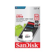 Карта памяти SANDISK 64Gb Ultra Android microSDXC Чтение до 80МБ/с, C10 SDSQUNS-064G-GN3MN