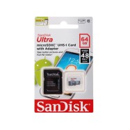 Карта памяти SANDISK 64Gb ULTRA microSD UHS-I Чтение до 48 МБ/с, С10, Адаптер SD SDSQUNB-064G-GN3MA