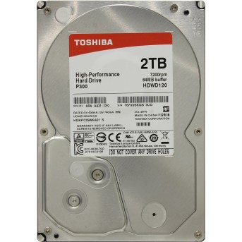 Жесткий диск HDD 2Tb TOSHIBA P300 SATA 6Gb/<wbr>s 7200rpm 64Mb 3.5" HDWD120UZSVA Bulk (HDKPC09AKA0) - Metoo (1)