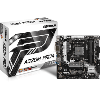 Материнская плата ASRock A320M PRO4 Socket AM4 4xDDR4 4xSATA3 RAID 2xM.2 D-Sub DVI HDMI mATX - Metoo (1)