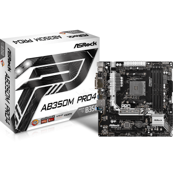 Материнская плата ASRock AB350M PRO4 Socket AM4 B350 4xDDR4 6xSATA3 RAID D-Sub DVI HDMI mATX BOX в Metoo.kz - Metoo (1)