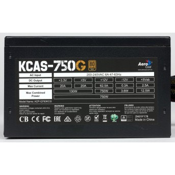 Блок питания, Aerocool, KCAS-750G, 750W, ATX, APFC, 20+4 pin, 4+4pin, 7*Sata, 4*Molex, 1*FDD, RGB - Metoo (1)