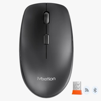 Мышь Meetion BTM100 Black, Wireless, Оптическая, 3200DPI, 4 Button, 1xAA, USB, 2.4 GHz/BT в Metoo.kz - Metoo (1)