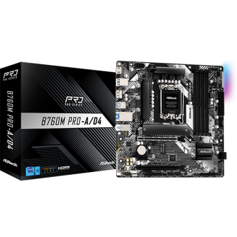 Материнская плата ASRock B760M PRO-A/D4 LGA1700 4xDDR4 4xSATA RAID 2xM.2 Type-C HDMI DP mATX в Metoo.kz - Metoo (1)