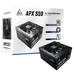 Блок питания Montech 550W, APX 550W, Non Modular, ATX, 80+ WHITE, КПД 90%, Fan 120mm, Черный..