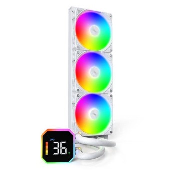 Водяное охлаждение для CPU Montech HyperFlow Digital 360 (W) TDP 350W 3x120 115x-1851/AM3-AM5 White в Metoo.kz - Metoo (1)
