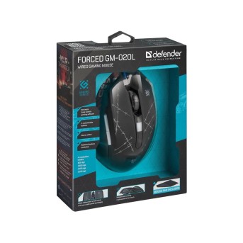 Мышь проводная игровая оптическая Defender Forced GM-020L (черный),USB, 6 кн. + колесо, коврик - Metoo (1)