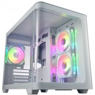 Компьютерный корпус FSP S380, Без БП, 2xUSB3.0, Type-C, 3xFAN120 ARGB, Curved Glas, White, M-ATX
