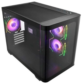 Компьютерный корпус FSP S380, Без БП, 2xUSB3.0, Type-C, 3xFAN120 ARGB, Curved Glas, Black, M-ATX - Metoo (2)