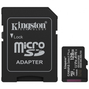 Карта памяти microSDXC 128GB, Kingston SDCS3/128GB, Canvas Select Plus Gen3, A1, 100M/s, +adapter в Metoo.kz - Metoo (1)
