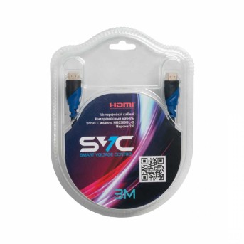 Интерфейсный кабель HDMI-HDMI SVC HR0300BL-B, 30В, Синий, Блистер, 3 м в Metoo.kz - Metoo (1)