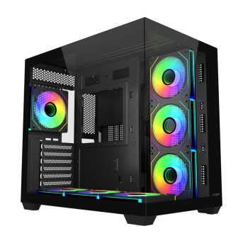Компьютерный корпус FSP M341-BA, Без БП, 2xUSB3.0/Type-C, 7xARGB 120mm, 2xGlass, Black, ATX в Metoo.kz - Metoo (1)
