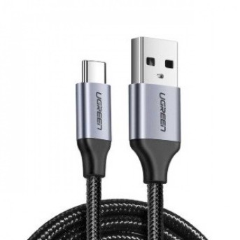 Адаптер - кабель UGREEN 60128 USB-A 2.0 to USB-C Cable Nickel Plating Aluminum Braid 2m (Black) в Metoo.kz - Metoo (1)