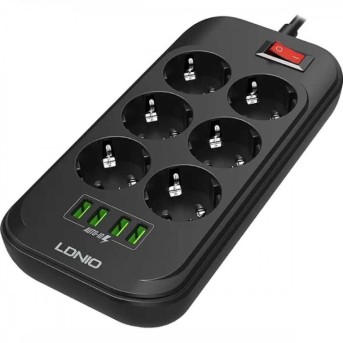 Сетевой фильтр LDNIO Defender SE6403 6 розеток 4*USB 5V/<wbr>3.4A Провод 2м - Metoo (1)