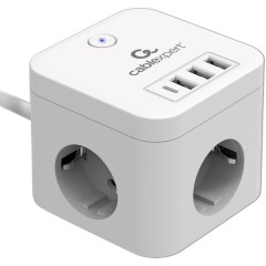 Сетевой фильтр Cablexpert Cube CUBE-3-CU3-W-1.5, 3р, 10А, 1xType-C PD, 3xUSB, 1.5м, ур.защ.4+ белы..