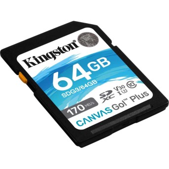 Карта памяти SD, Kingston Canvas Go! Plus, 64GB, SDG3/64GB, Class 10, UHS-I, R170/W70 в Metoo.kz - Metoo (2)