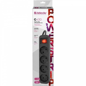 Удлинитель с заземлением Defender G430 Выключатель, 3.0 м, 4 розетки, черный в Metoo.kz - Metoo (5)