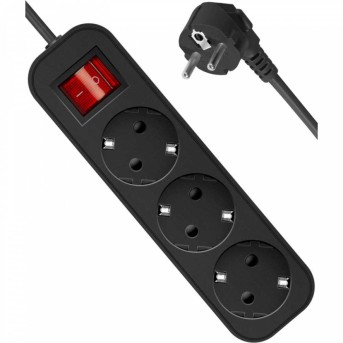 Удлинитель с заземлением Defender G330 Выключатель, 3.0 м, 3 розетки, черный в Metoo.kz - Metoo (2)