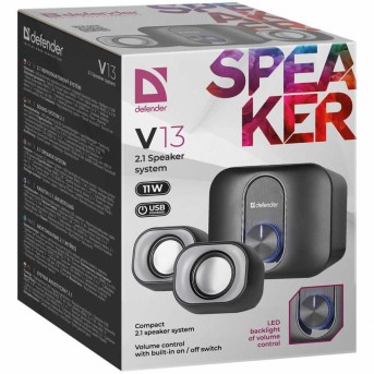 Акустическая 2.1 система Defender V13. 11Вт Питание от USB, 5 В. Материал: пластик. Цвет: черный в Metoo.kz - Metoo (3)