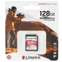 Карта памяти SD, Kingston Canvas React Plus, 128GB, SDR2V6/128GB, UHS-II, R280/W100, V60..