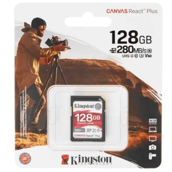 Карта памяти SD, Kingston Canvas React Plus, 128GB, SDR2V6/128GB, UHS-II, R280/W100, V60 в Metoo.kz - Metoo (1)