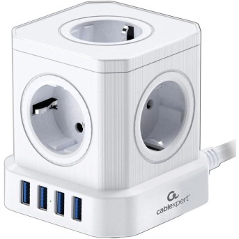 Сетевой фильтр Cablexpert Tower 5р, TWR-5-U4-W-3, 10А, 4хUSB, 3.1А, 3м, ур.защ. 4+, коробка белый в Metoo.kz - Metoo (1)