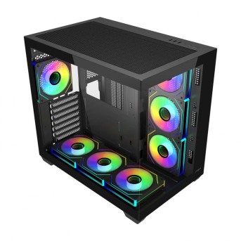 Компьютерный корпус FSP M341-BA, Без БП, 2xUSB3.0/Type-C, 7xARGB 120mm, 2xGlass, Black, ATX в Metoo.kz - Metoo (2)