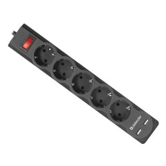 Сетевой фильтр Defender DFS 751 5 розеток, 1.8 м (защита от ВЧ и импульсных помех, USB зарядка 2.1А)
