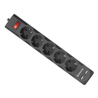 Сетевой фильтр Defender DFS 751 5 розеток, 1.8 м (защита от ВЧ и импульсных помех, USB зарядка 2.1А) в Metoo.kz - Metoo (1)