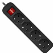 Удлинитель с заземлением Defender G430 Выключатель, 3.0 м, 4 розетки, черный