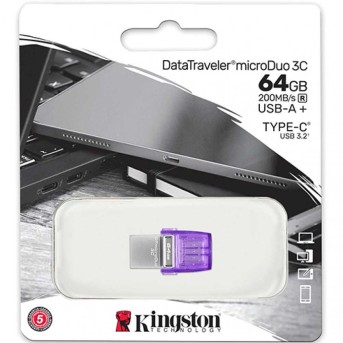 Флэш-накопитель Kingston 64Gb USB3.2+Type-C Data Traveler MicroDuo 3C (Metal) в Metoo.kz - Metoo (4)