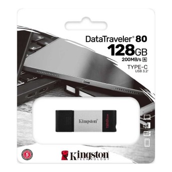 Флэш-накопитель Kingston 128Gb USB-C 3.2 Data Traveler 80 (Silver-Black) в Metoo.kz - Metoo (5)