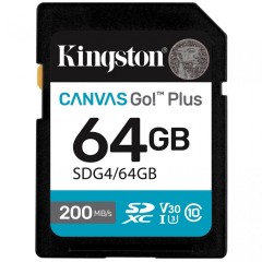 Карта памяти SD, Kingston Canvas Go! Plus, 64GB, SDG4/64GB, Class 10, UHS-I, R200/W160..