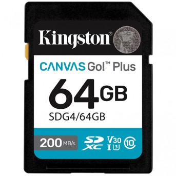 Карта памяти SD, Kingston Canvas Go! Plus, 64GB, SDG4/64GB, Class 10, UHS-I, R200/W160 в Metoo.kz - Metoo (1)