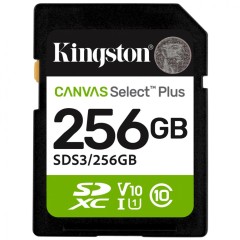 Карта памяти SD, Kingston Canvas Select Plus 256Gb, SDS3/256GB, UHS-I, U1, V10, 150Мб/с..