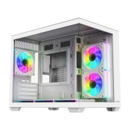 Компьютерный корпус FSP S342-WA, Без БП, 2xUSB3.0+Type-C, 6xARGB 120mm, 2xGlass, White, mATX..
