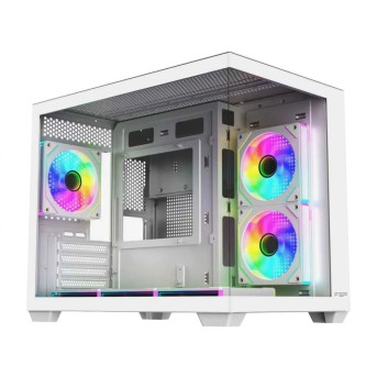 Компьютерный корпус FSP S342-WA, Без БП, 2xUSB3.0+Type-C, 6xARGB 120mm, 2xGlass, White, mATX в Metoo.kz - Metoo (1)