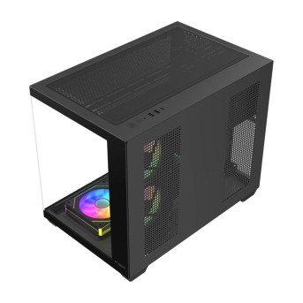 Компьютерный корпус FSP S342-BA, Без БП, 2xUSB3.0+Type-C, 6xARGB 120mm, 2xGlass, Black, mATX в Metoo.kz - Metoo (2)