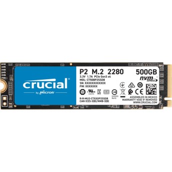 Твердотельный накопитель 500Gb SSD Crucial P2 3D NAND M.2 PCIe NVMe R2300Mb/s W940MB/s CT500P2SSD8 в Metoo.kz - Metoo (1)