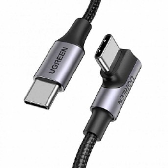 Кабель UGREEN US334 USB-C 2.0 to Angled USB-C M/M Cable Aluminium Shell with Braided 2m (Black) в Metoo.kz - Metoo (1)