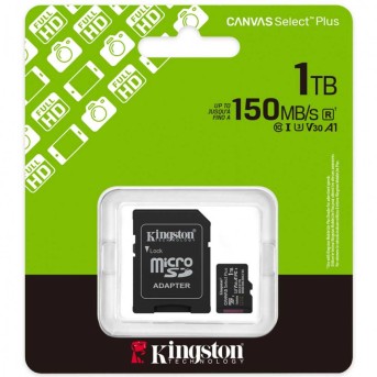 Карта памяти microSDXC 1TB, Kingston SDCS3/1TB, Canvas Select Plus Gen3, A1, V10, 100M/s, +adapter в Metoo.kz - Metoo (2)