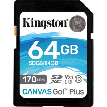 Карта памяти SD, Kingston Canvas Go! Plus, 64GB, SDG3/64GB, Class 10, UHS-I, R170/W70 в Metoo.kz - Metoo (1)