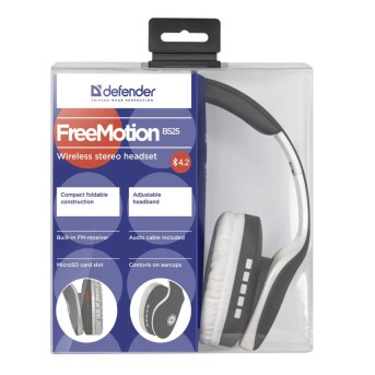 Наушники-гарнитура беспроводные Defender FreeMotion B525 серый+белый, BT - Metoo (5)